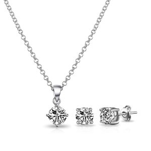 Silver Plated Round Solitaire Set Created with Zircondia® Crystals