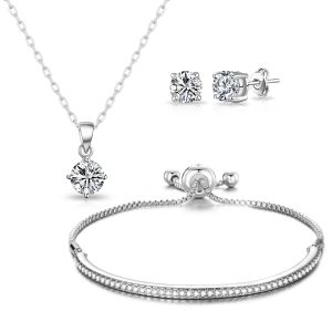 Silver Plated Friendship Set Created with Zircondia® Crystals