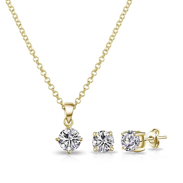 Gold Plated Round Solitaire Set Created with Zircondia® Crystals