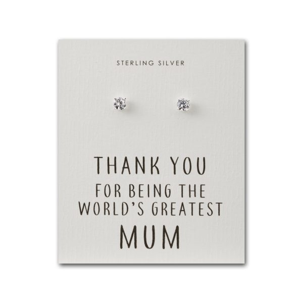 Sterling Silver World's Greatest Mum Crystal Earrings