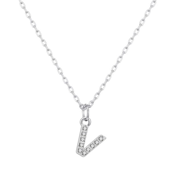 Pave Initial Necklace Letter V Created with Zircondia® Crystals