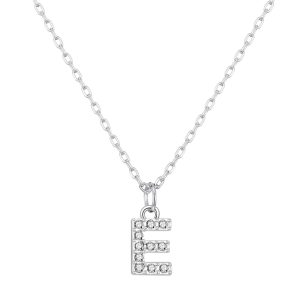 Pave Initial Necklace Letter E Created with Zircondia® Crystals