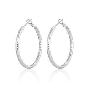 Silver Plated 40mm Diamond Cut Hoop Earrings