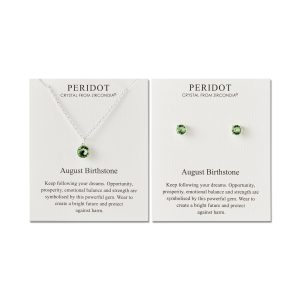 August (Peridot) Birthstone Necklace & Earrings Set Created with Zircondia® Crystals