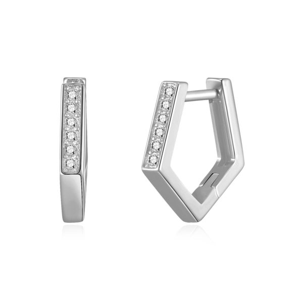 Silver Plated Geometric Hoop Earrings Created with Zircondia® Crystals