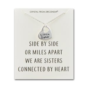 Little Sister Heart Necklace with Quote Card Created with Zircondia® Crystals