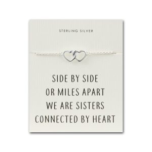 Sterling Silver Sister Heart Link Bracelet with Quote Card