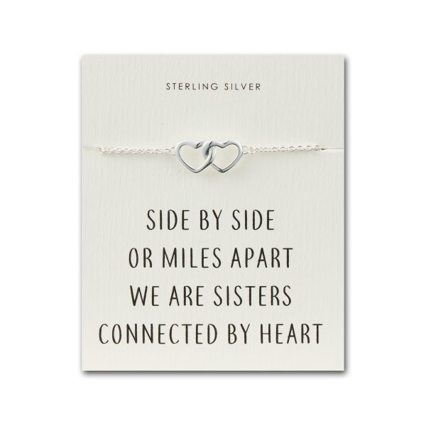 Sterling Silver Sister Heart Link Bracelet with Quote Card