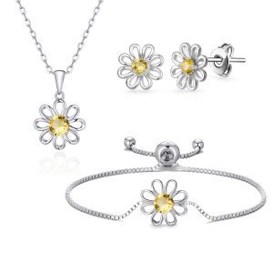 3pc Daisy Bracelet Set Created with Zircondia® Crystals