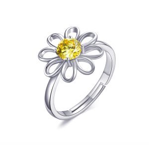 Adjustable Crystal Daisy Ring Created with Zircondia® Crystals