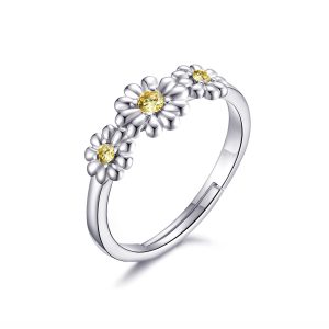 Adjustable Triple Crystal Daisy Ring Created with Zircondia® Crystals