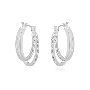 Silver Plated Double Hoop Earrings Created with Zircondia® Crystals