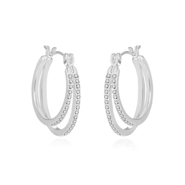 Silver Plated Double Hoop Earrings Created with Zircondia® Crystals