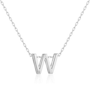 Initial Necklace Letter W Created with Zircondia® Crystals