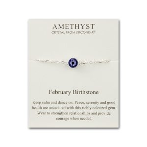 February (Amethyst) Birthstone Anklet Created with Zircondia® Crystals