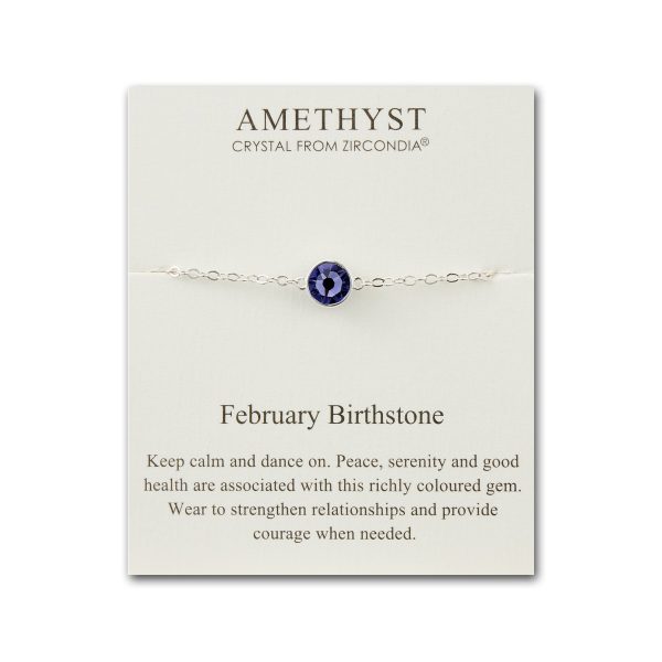 February (Amethyst) Birthstone Anklet Created with Zircondia® Crystals