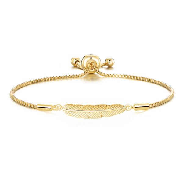 Gold Plated Feather Friendship Bracelet Created with Zircondia® Crystals