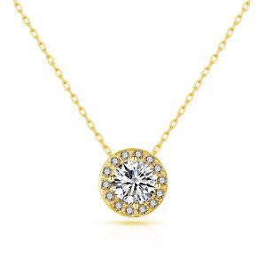 Gold Plated Halo Necklace Created with Zircondia® Crystals