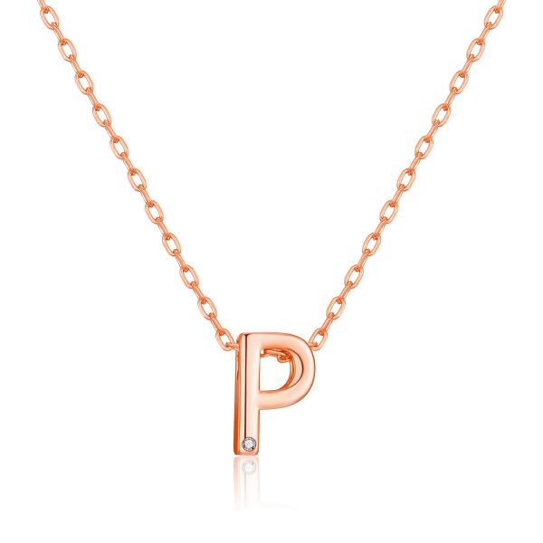 Rose Gold Plated Initial Necklace Letter P Created with Zircondia® Crystals