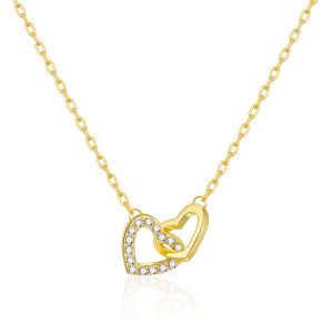 Gold Plated Heart Link Necklace Created with Zircondia® Crystals