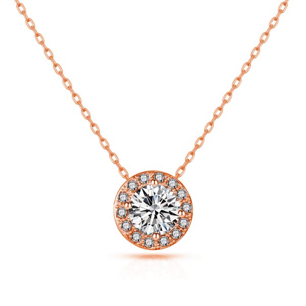 Rose Gold Plated Halo Necklace Created with Zircondia® Crystals