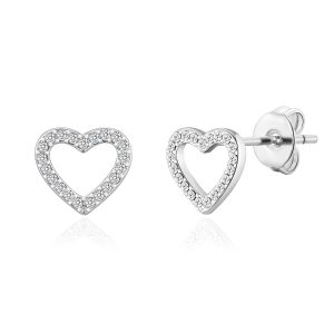 Silver Plated Open Heart Earrings Created with Zircondia® Crystals