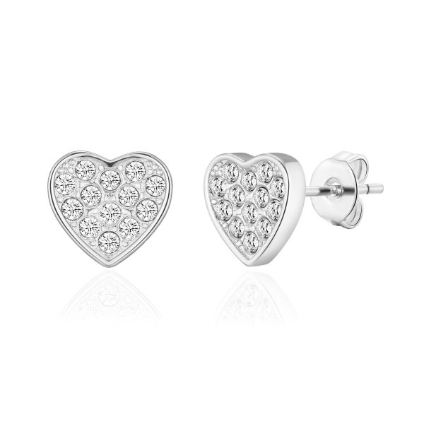 Silver Plated Pave Heart Earrings Created with Zircondia® Crystals