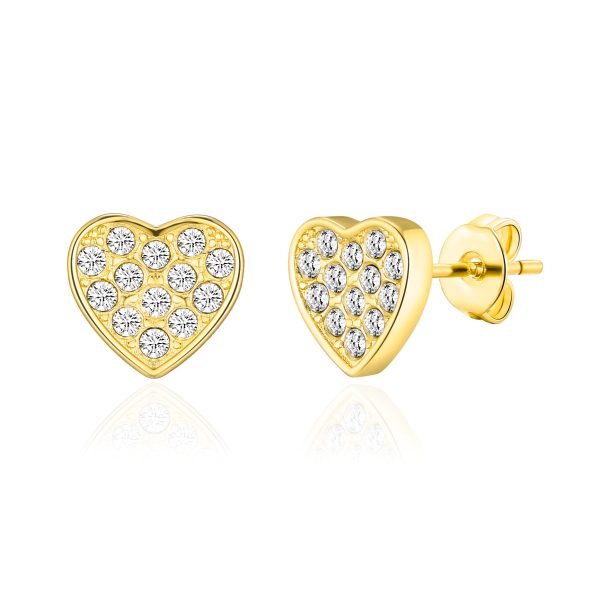 Gold Plated Pave Heart Earrings Created with Zircondia® Crystals