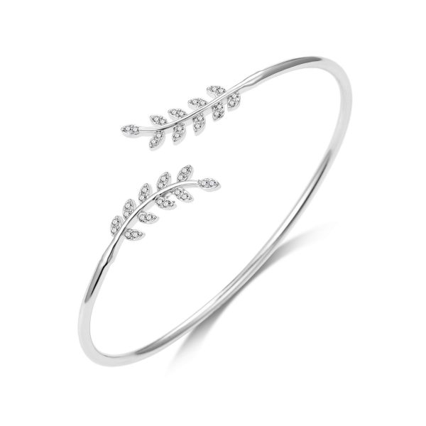 Silver Plated Leaf Bangle Created with Zircondia® Crystals