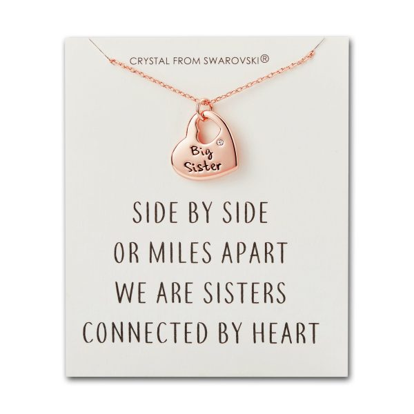 Rose Gold Plated Big Sister Heart Necklace with Quote Card Created with Zircondia® Crystals