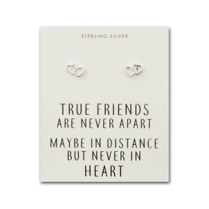 Sterling Silver True Friends Heart Link Earrings with Quote Card