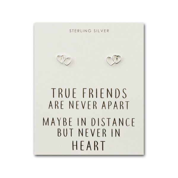 Sterling Silver True Friends Heart Link Earrings with Quote Card