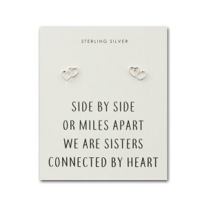 Sterling Silver Sister Heart Link Earrings with Quote Card