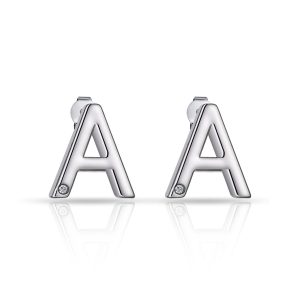 Initial Earrings Letter A Created with Zircondia® Crystals