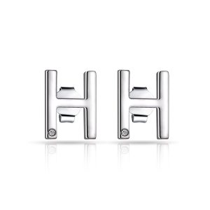 Initial Earrings Letter H Created with Zircondia® Crystals