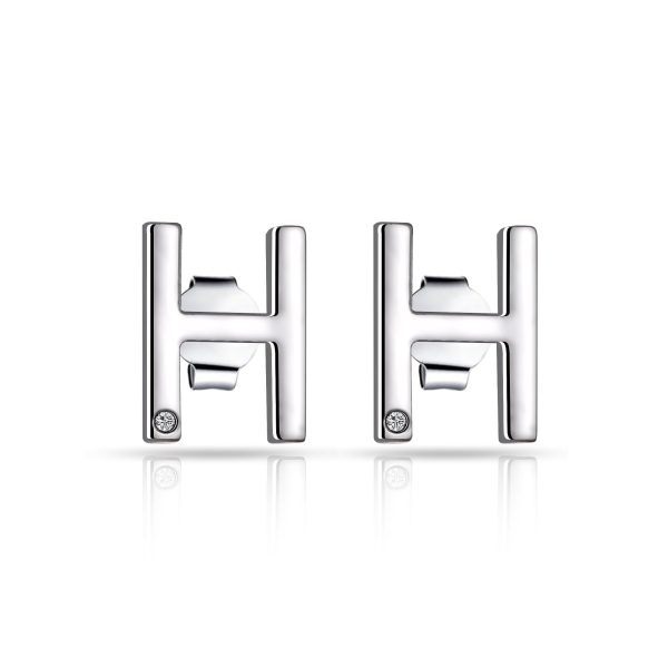 Initial Earrings Letter H Created with Zircondia® Crystals