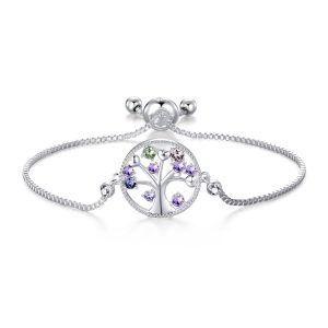 Silver Plated Chakra Tree of Life Bracelet Created with Zircondia® Crystals