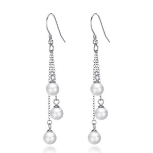 Sterling Silver Triple White Pearl Drop Earrings