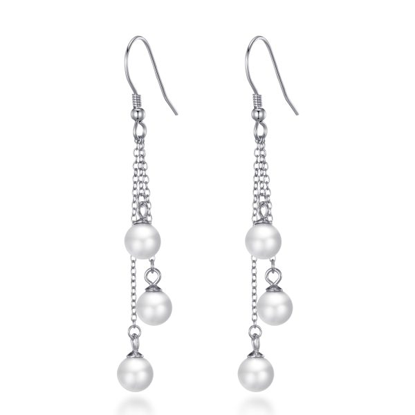 Sterling Silver Triple White Pearl Drop Earrings