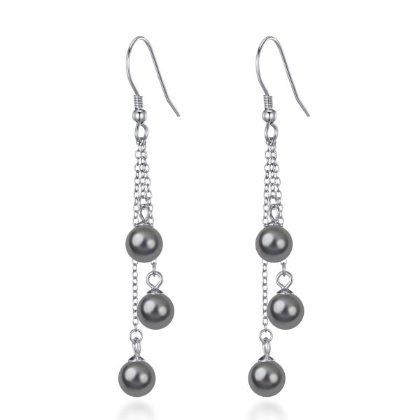 Sterling Silver Triple Dark Grey Pearl Drop Earrings