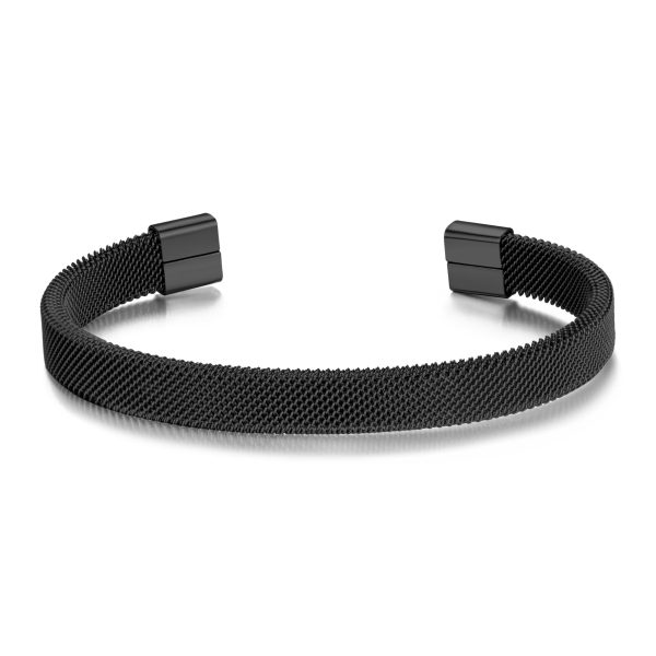 Men's Black Stainless Steel Mesh Cuff Bracelet