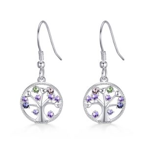 Silver Plated Chakra Tree of Life Drop Earrings Created with Crystals from Zircondia®