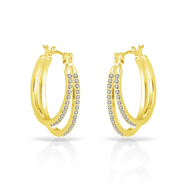 Gold Plated Double Hoop Earrings Created with Zircondia® Crystals