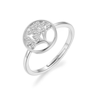 Silver Plated Tree of Life Ring Created with Zircondia® Crystals