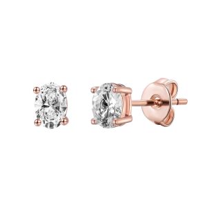 Rose Gold Plated Oval Earrings Created with Zircondia® Crystals