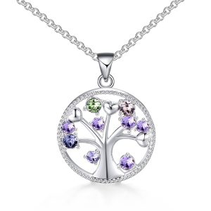 Silver Plated Chakra Tree of Life Necklace Created with Zircondia® Crystals