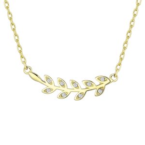 Gold Plated Leaf Necklace Created with Zircondia® Crystals