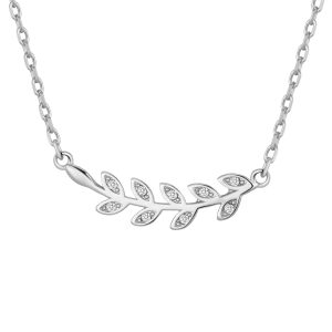 Silver Plated Leaf Necklace Created with Zircondia® Crystals