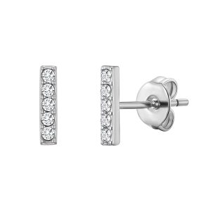 Silver Plated Bar Earrings Created with Zircondia® Crystals