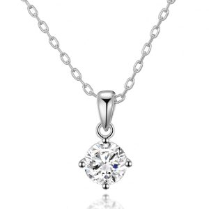 Sterling Silver Solitaire Necklace Created with Zircondia® Crystals